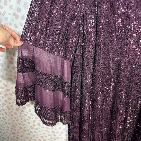 R&M Richard Short Plum Purple Sequin Mini Dress with Bell Batwing Sleeves 22W 22 - Picture 6 of 13